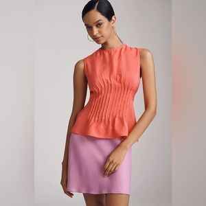 Anthropologie The Della Pleated-Waist Shell Top Red Coral Womens New Tank Blouse